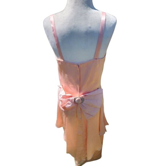 Vintage 80s does 40s peachy pink evening gown dress midi BOW detailed Rhinestone - Picture 6 of 11